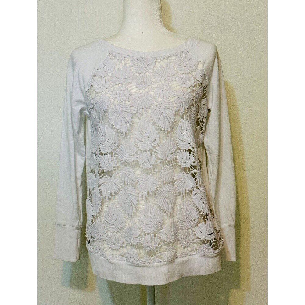 Lilly Pulitzer Women Size S Citron White Long Sleeve Lace Panel Top Boho Beach